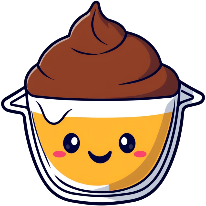 cute chocolate pudding with a happy face emoji