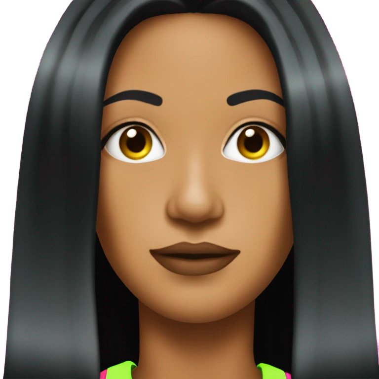 Tanned woman with long black hair, dressed in y2k  hair, makeup, and neon velvet tracksuit attire emoji