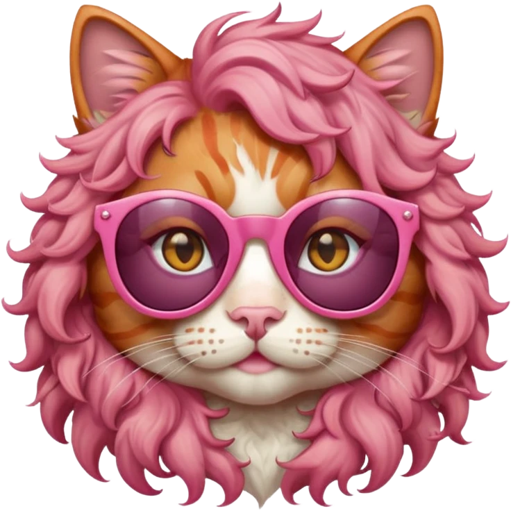 Ginger cat with pink curly hair and sunglasses emoji