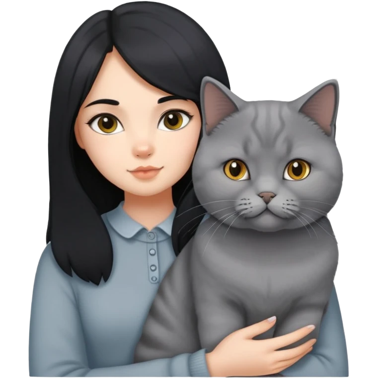 black long hair girl with an british short hair cat emoji