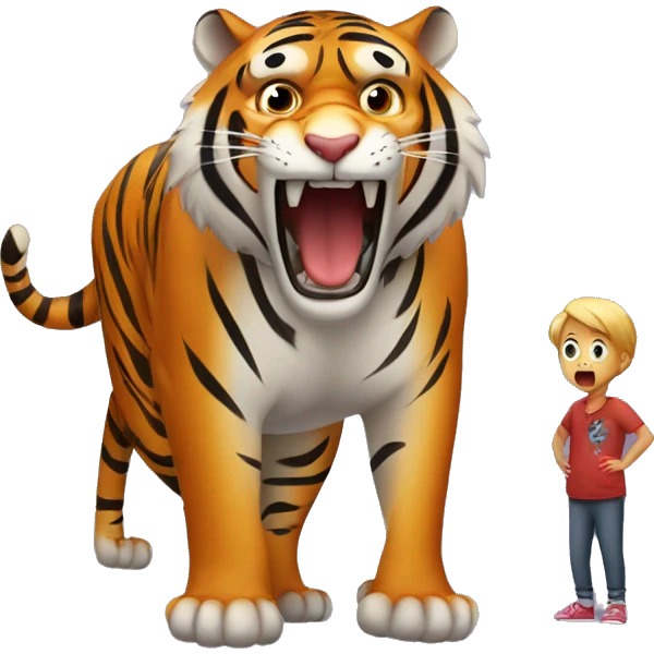 tiger terrified of kid in distance emoji