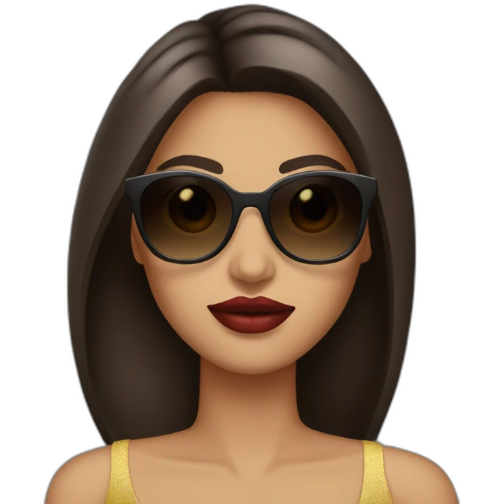 latina with sunglasses and dark brown straight hair with big lips emoji