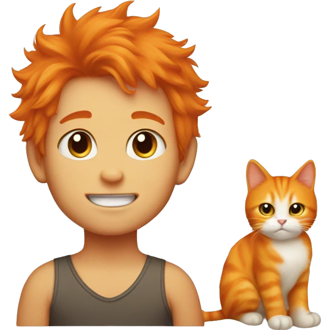Orange fluffy cat and orange hair human baby boy emoji
