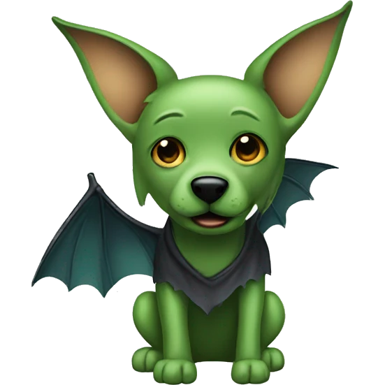 green dog with bat wing emoji