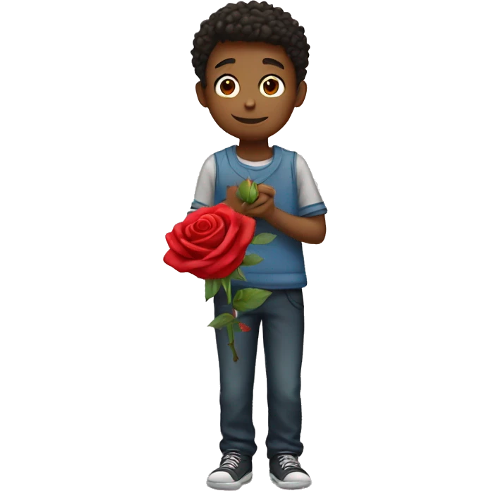 a boy holding a rose emoji