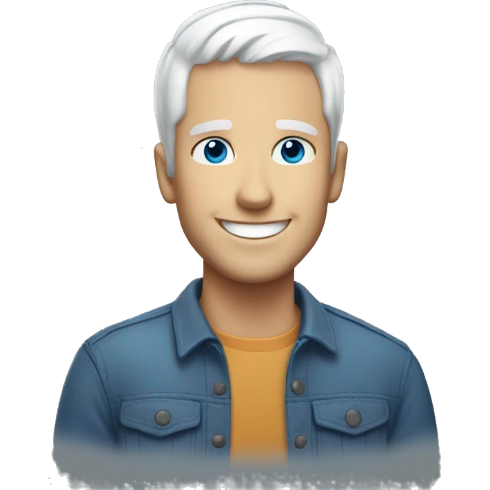 guy with short white hair and blue eyes smiling  emoji