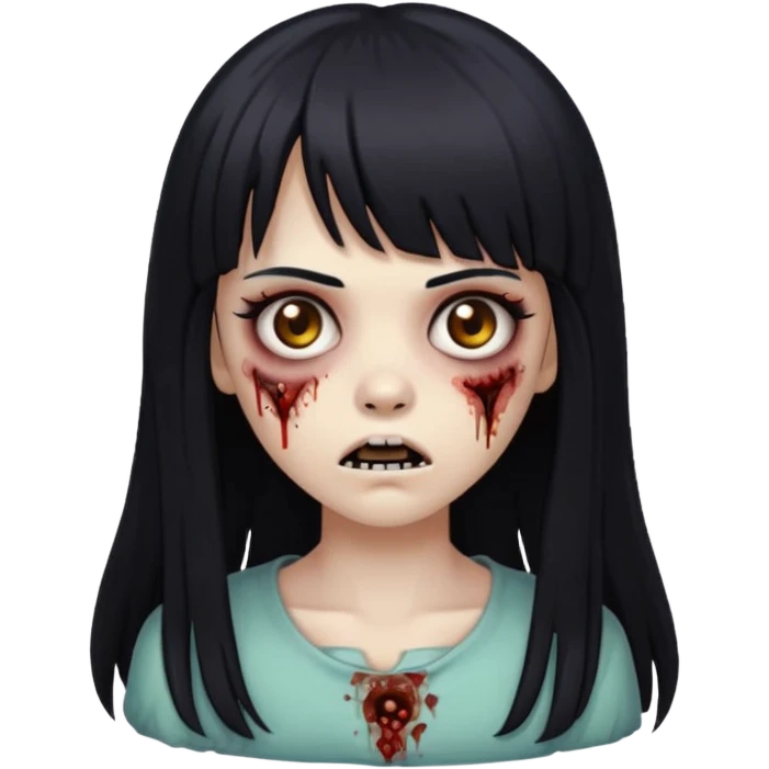 menina zumbi de franja e cabelo preto longo emoji