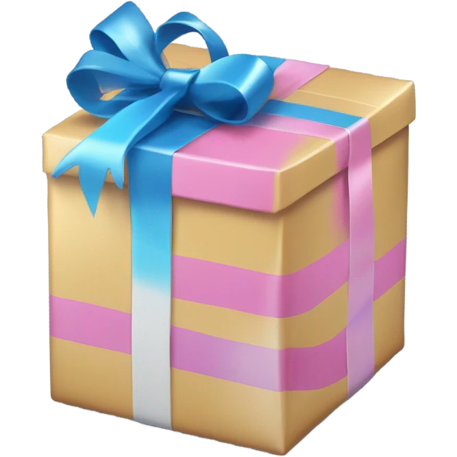caja de regalo, azul, rosado, negro, blanco y dorado emoji
