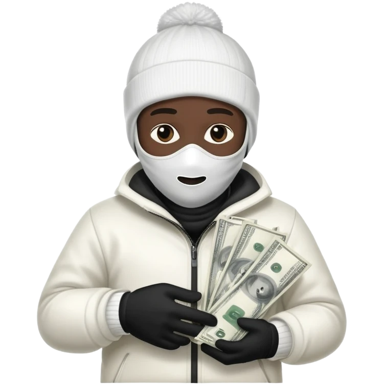 Ski mask holding money bag with black skin color white emoji
