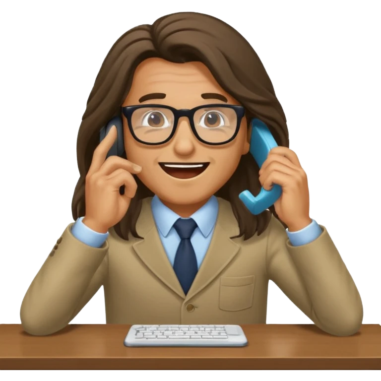 office-boss-excited-phone-desk-long-haired-man emoji
