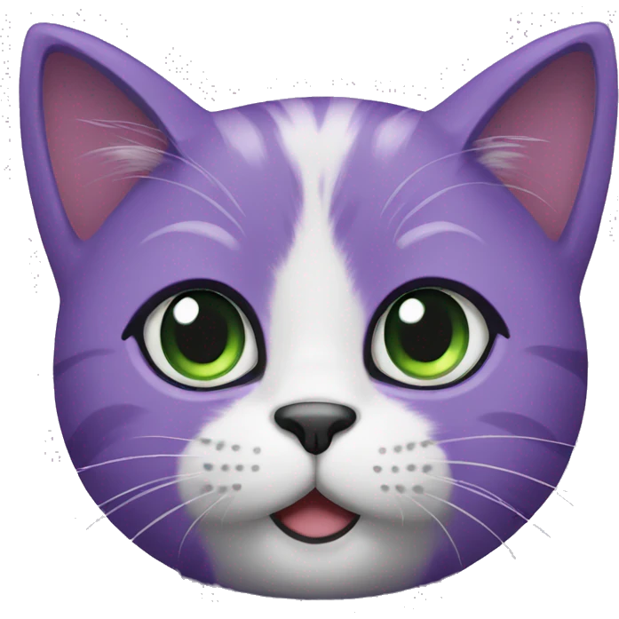 Purple cat with black and Green eyes  emoji