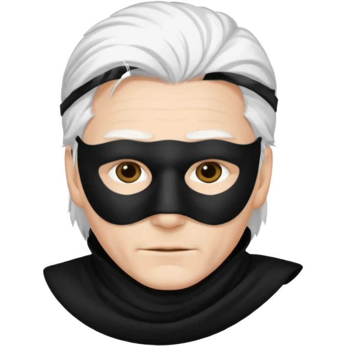 Мужчина с белыми волосами в черный маске на нижнюю часть лица emoji
