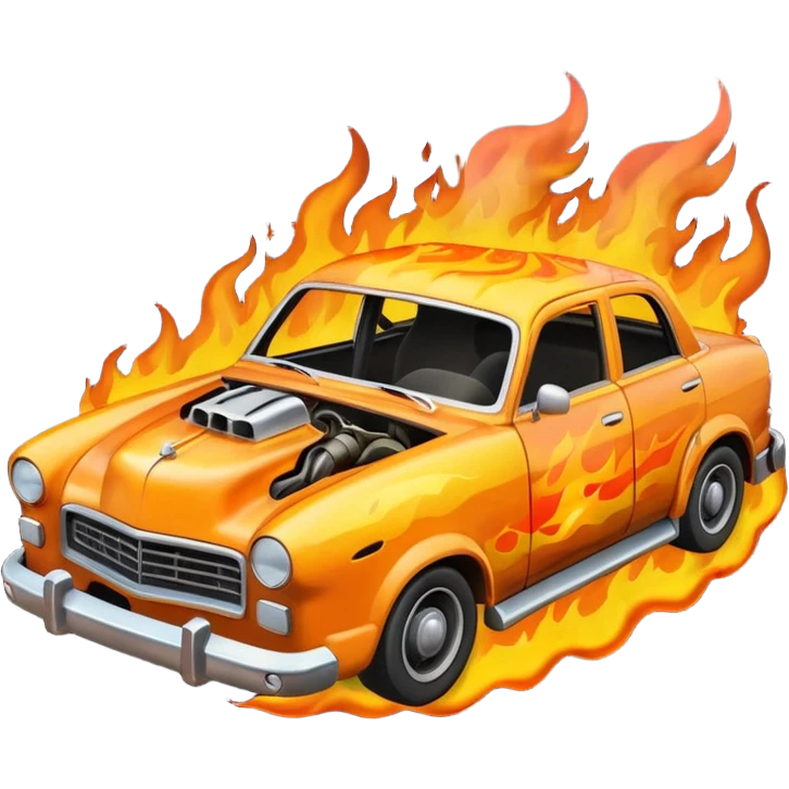 crashed car in flames emoji