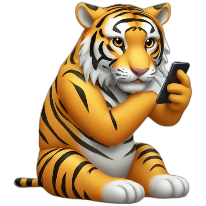 tiger sitting on 8 feet having phone in hand  emoji