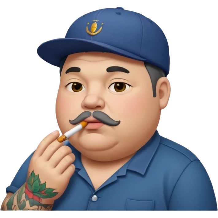 a fat dad with a cap and tattoos, with a cigarette in his mouth emoji