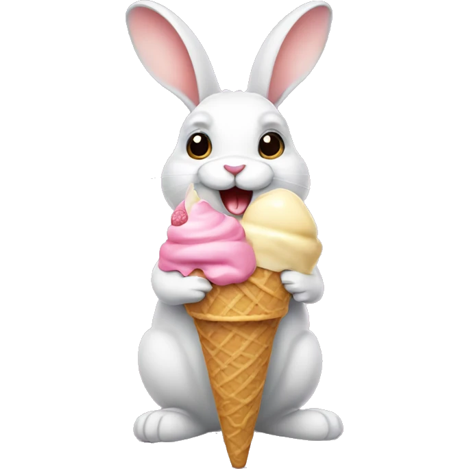 rabbit with ribbon eating ice cream emoji
