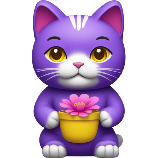 Purple maneki neko in a yellow T-shirt with a pink flower on his head emoji