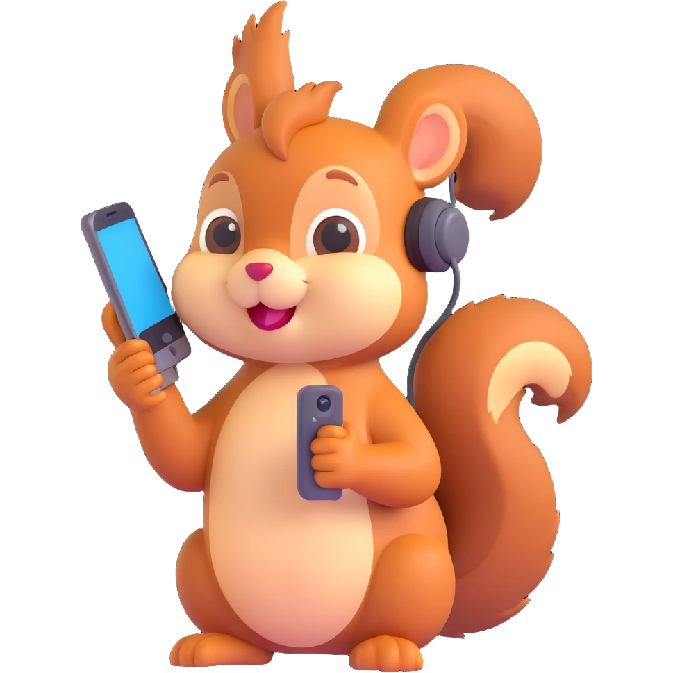 cute squirrel holding a phone to its ear, as if calling someone, expressive face, emoji style emoji