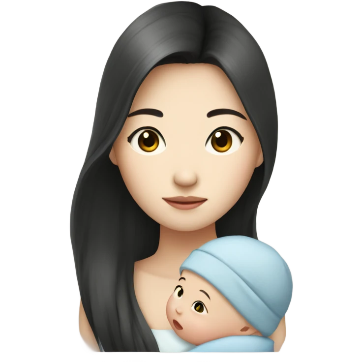 Long hair pale skin asian with dark eyes with infant baby  emoji