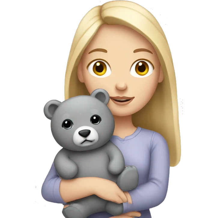 white girl holding grey bear stuffed animal  emoji