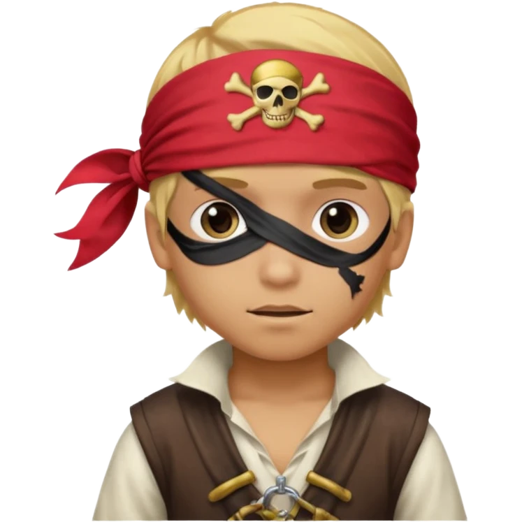 light brown Hispanic boy with blond hair that is dressed as a pirate emoji