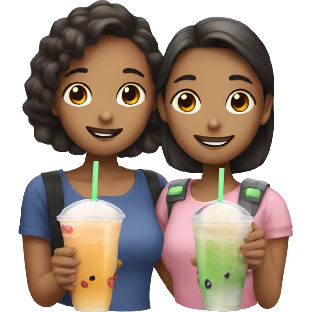 Two girls drinking boba tea emoji