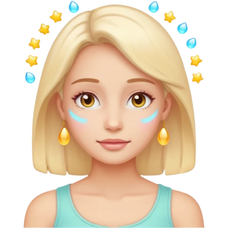 calm woman sleeping or relaxing with glowing skin, gentle sparkles around face, pastel colors, emoji style, symbolizes natural skin regeneration and recovery emoji