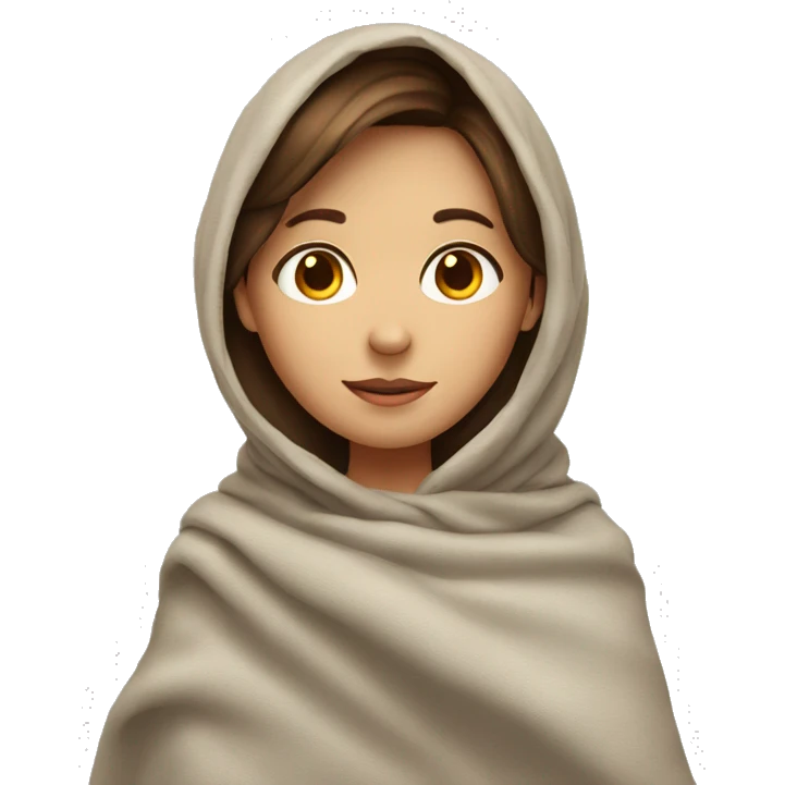A girl with brown hair in a blanket with a heart emoji