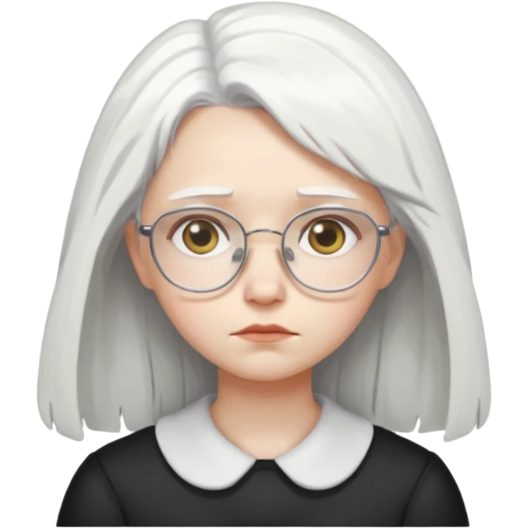 white hair girl angel, glasses, sad emoji