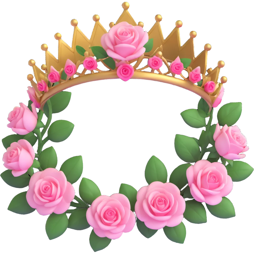 3D gothic rose crown with pink petals, elegant and regal emoji