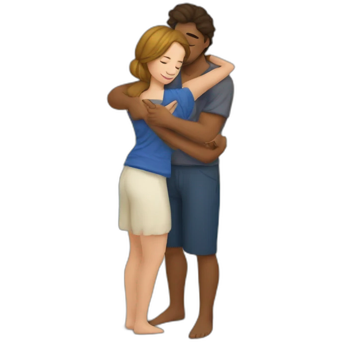 young metis Man and young white woman hug love with beach clothe emoji