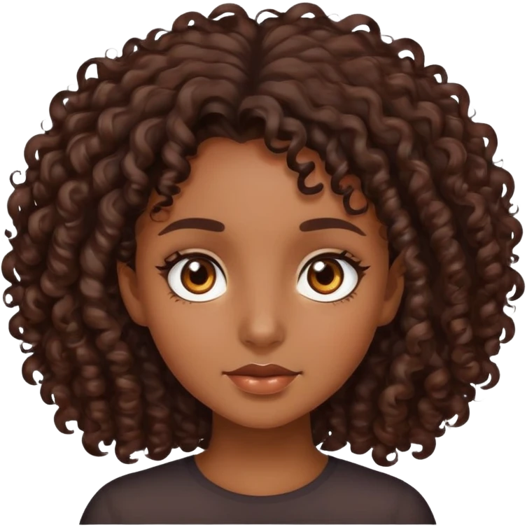 Brown skin girl with brown eyes and dark brown curly hair emoji