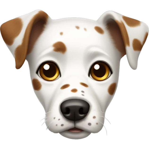 White dog with brown spots and freckles and big eyes emoji