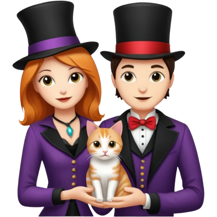 magician couple and their pet cat emoji