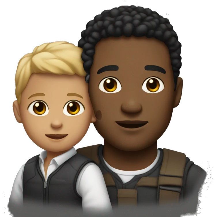 man with light skin tone with a black baby child in arms emoji