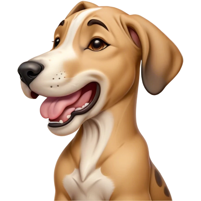 Cinematic Cute Yawning Fawn Great Dane Portrait Emoji, Head tilted slightly with a dramatic, wide-open yawn, revealing a smooth fawn Fur with a refined texture, floppy ears slightly drooping, round amber eyes barely open in drowsy contentment, Simplified yet irresistibly adorable features, highly detailed, glowing with a soft, cozy glow, high shine, relaxed yet expressive, stylized with a touch of whimsy, bright and endearing, soft glowing outline, capturing the essence of a sleepy yet affectionate guardian, so drowsy it feels like it could stretch out of the screen and curl up for a nap! emoji