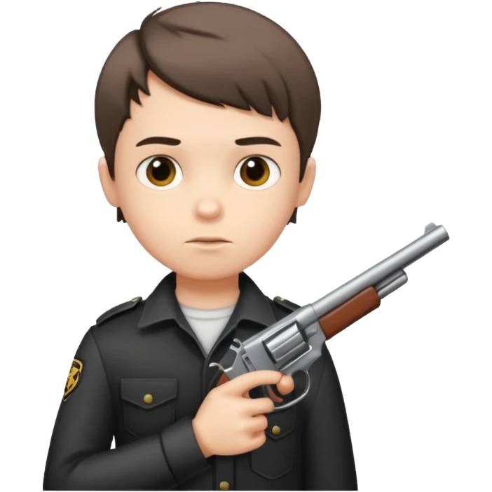 boy with an Edgar haircut holding a gun emoji