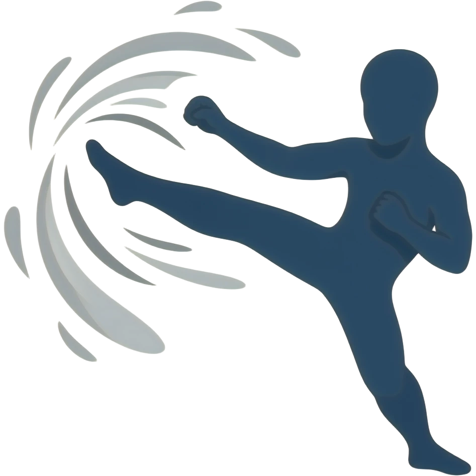 no background show a flat dark stick figure performing a roundhouse kick with wind effects around the kick - NO BACKGROUND emoji
