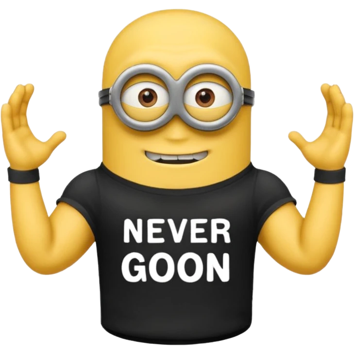 A buff minion wearing a black t shirt top with the words “never GOON” on the shirts chest area emoji