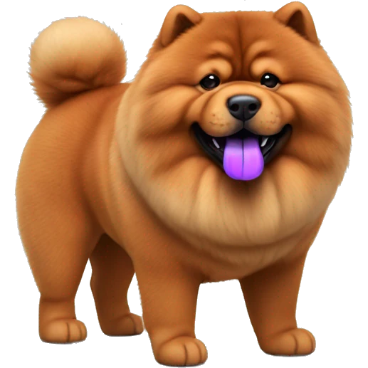 Full body red Chow chow with purple tongue, photorealistic 4k emoji