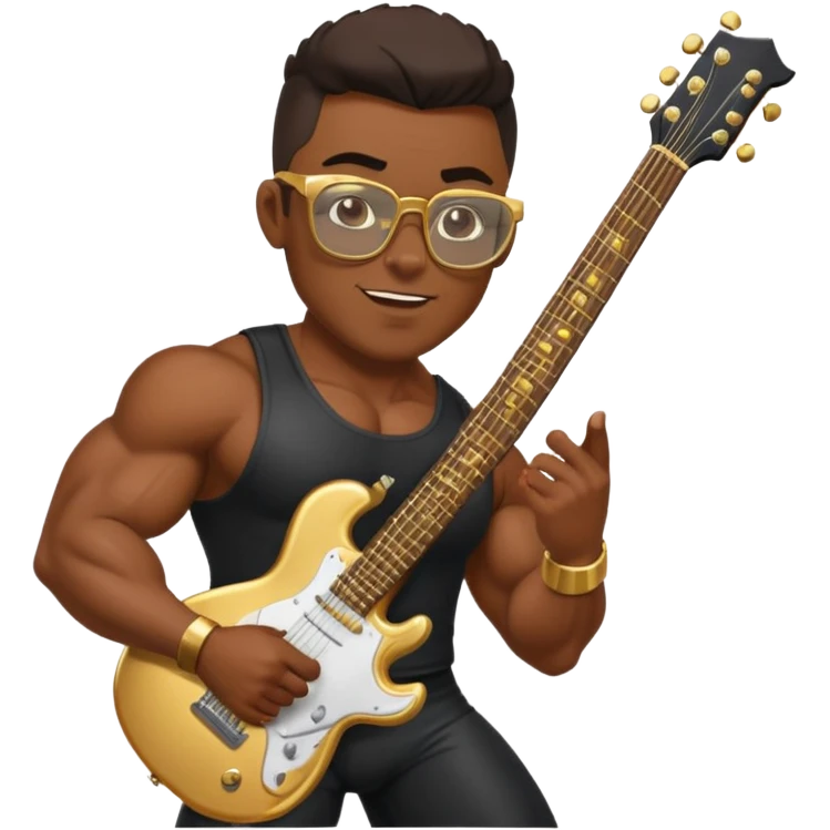 black bodybuilder with gold glasses playing the guitar emoji