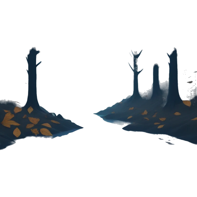 Forest with withered leaves, foggy, night, blue visual  emoji