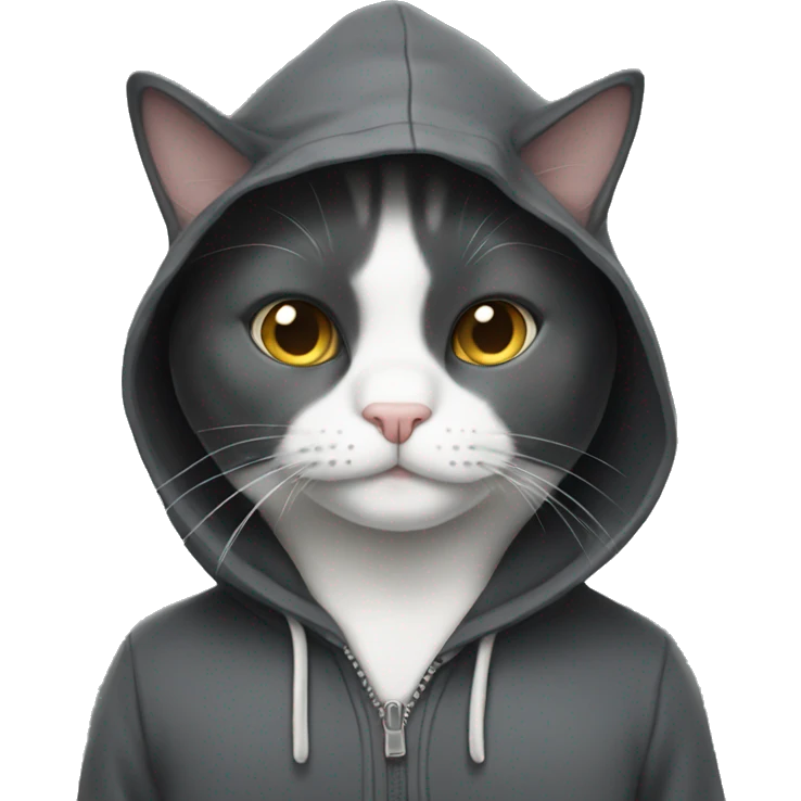 Tuxedo cat with a grey hoodie  emoji