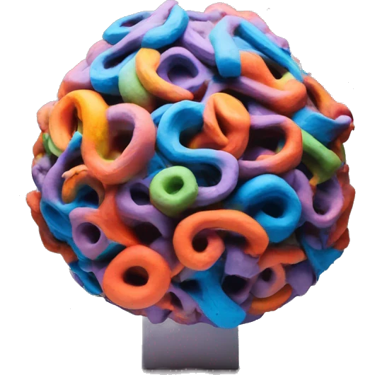 a colorful abstract sculpture made with modeling clay on top of a white plinth emoji