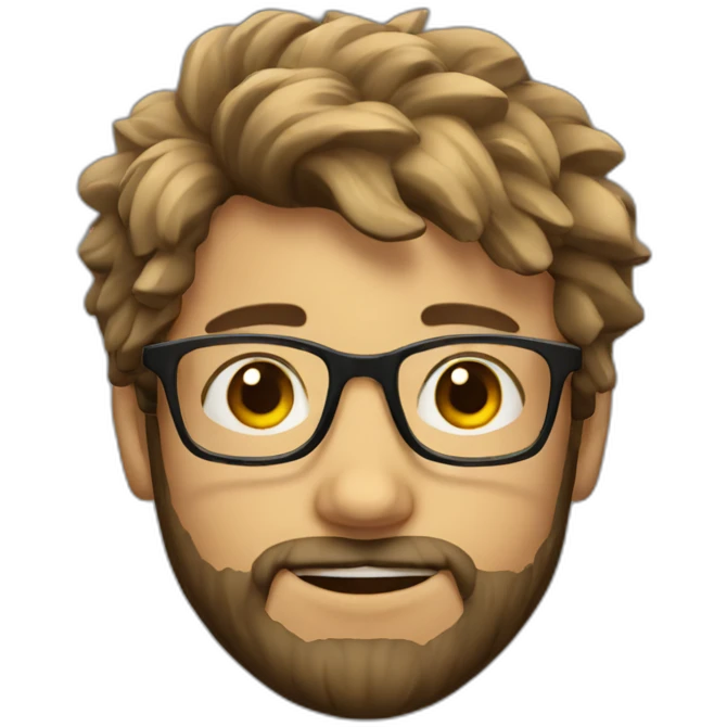 a boy with messy hair wearing square glasses and have beard emoji