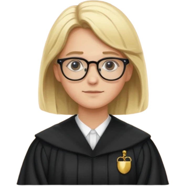 Young judge, blonde hair with glasses and robe emoji