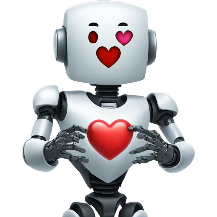 the robot holds a heart in its hand emoji