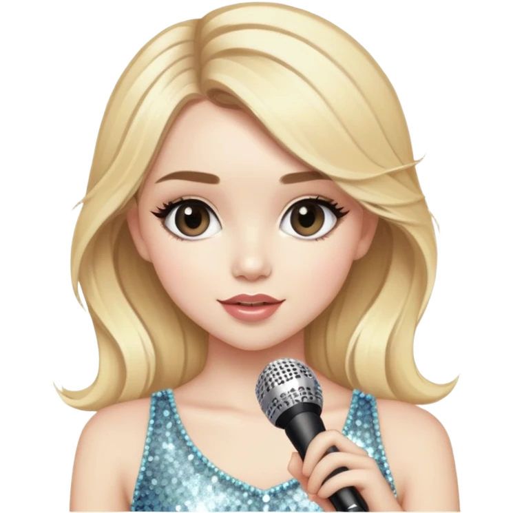Blonde female pop star with microphone and sparkles, inspired by Sabrina Carpenter emoji