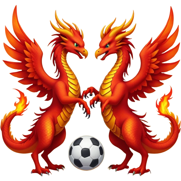 Phoenix and dragon playing football emoji