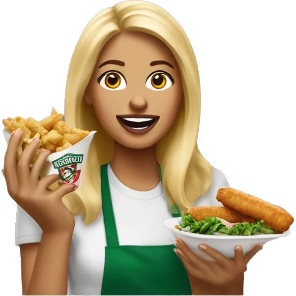 pretty blonde woman eating wingstop emoji